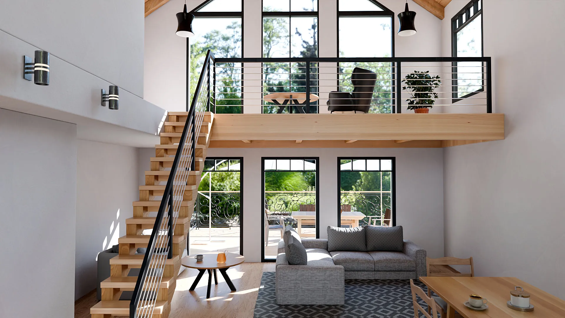 Barn House - mezzanine and living area